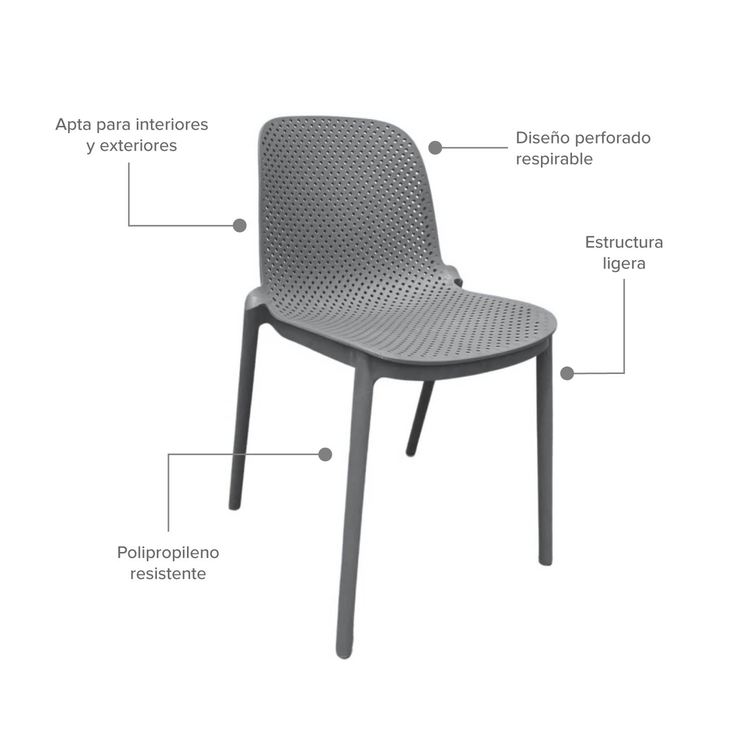 Silla Plástica Vera Gris Oscuro