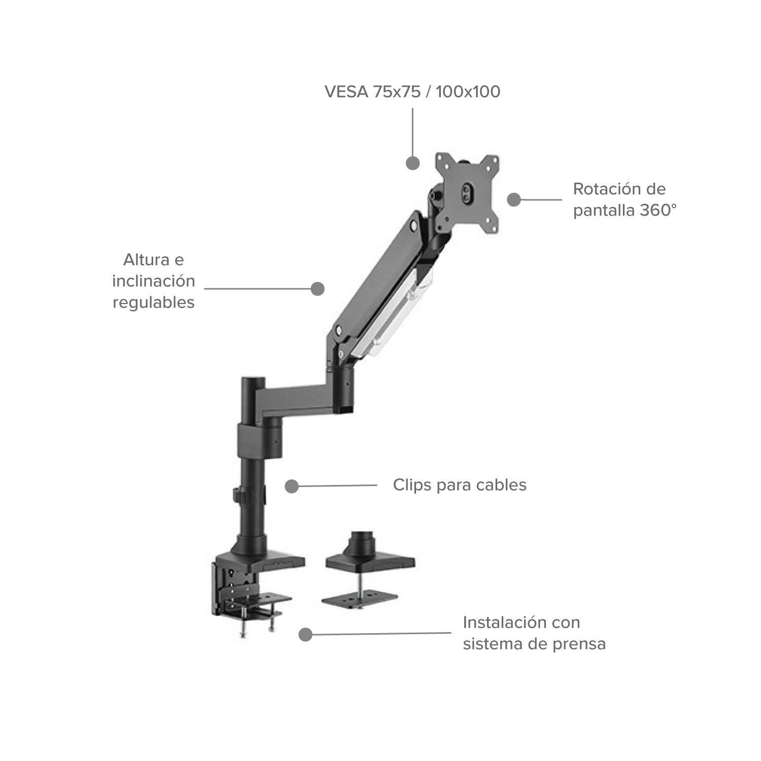 Soporte Brazo Monitor Flexigas Trabajo Pesado hasta 35"