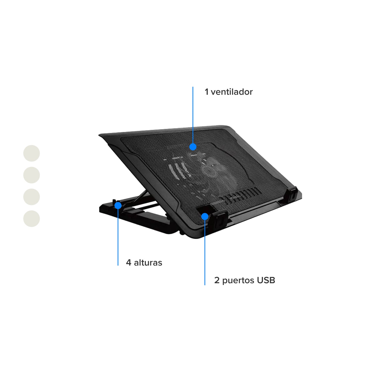 Base Refrigerante para Portátil 4 Alturas con Ventilador