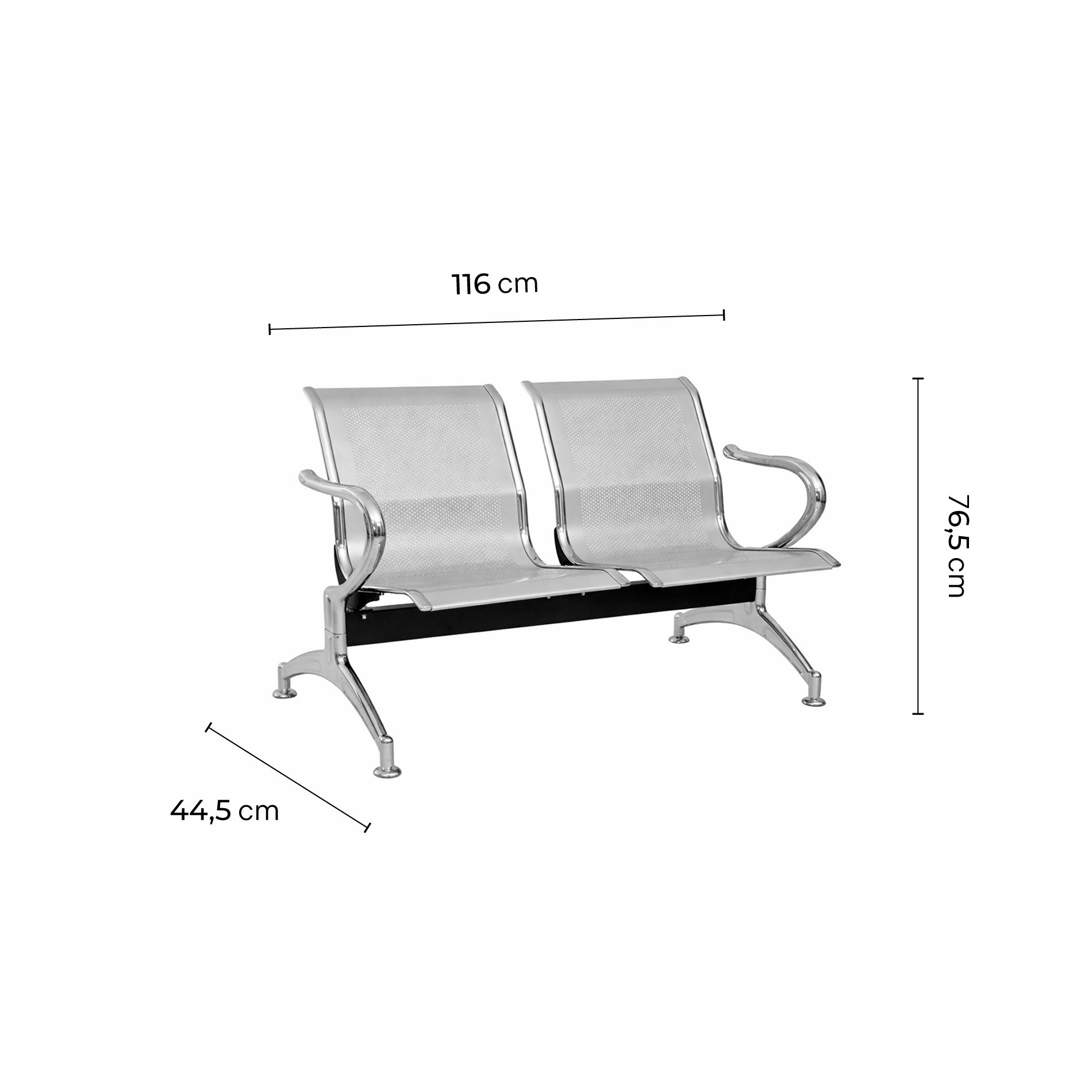 Silla Tandem 2 Puestos Gris y Cromo