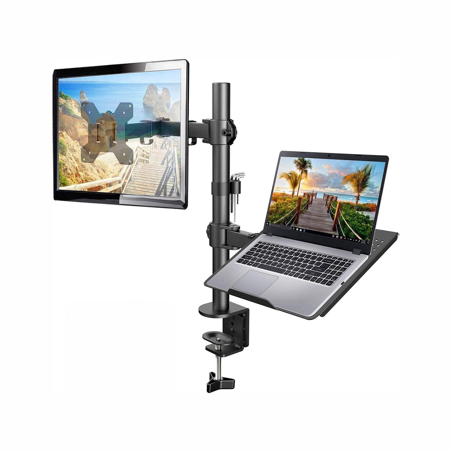 Combo 5 Soportes Brazo Doble para Portátil y Monitor en Acero