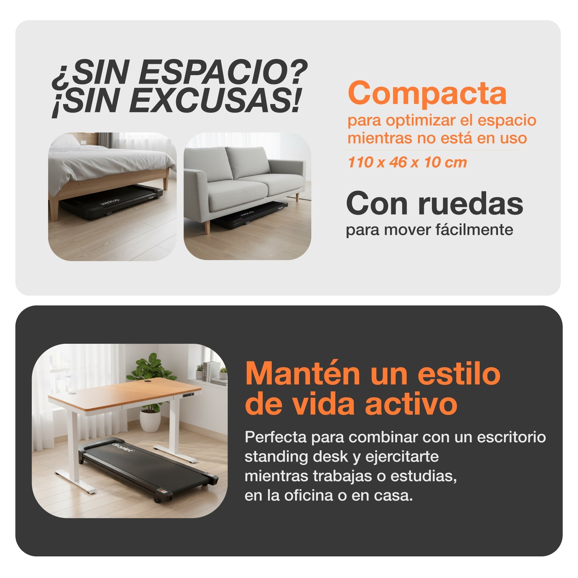 Combo Escritorio Eléctrico Blanco + Caminadora W6