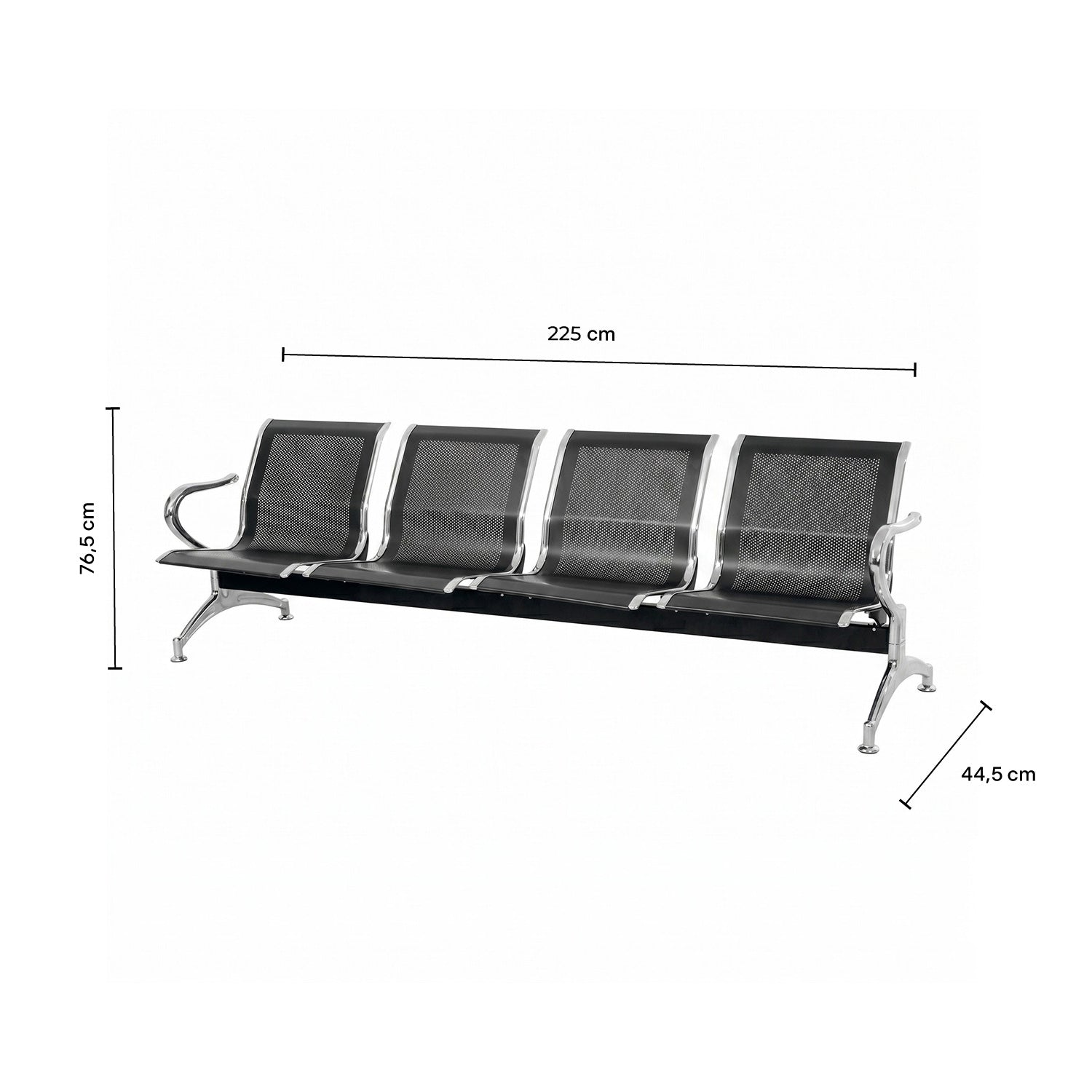 Silla Tandem Alis 4 Puestos Negro y Cromo