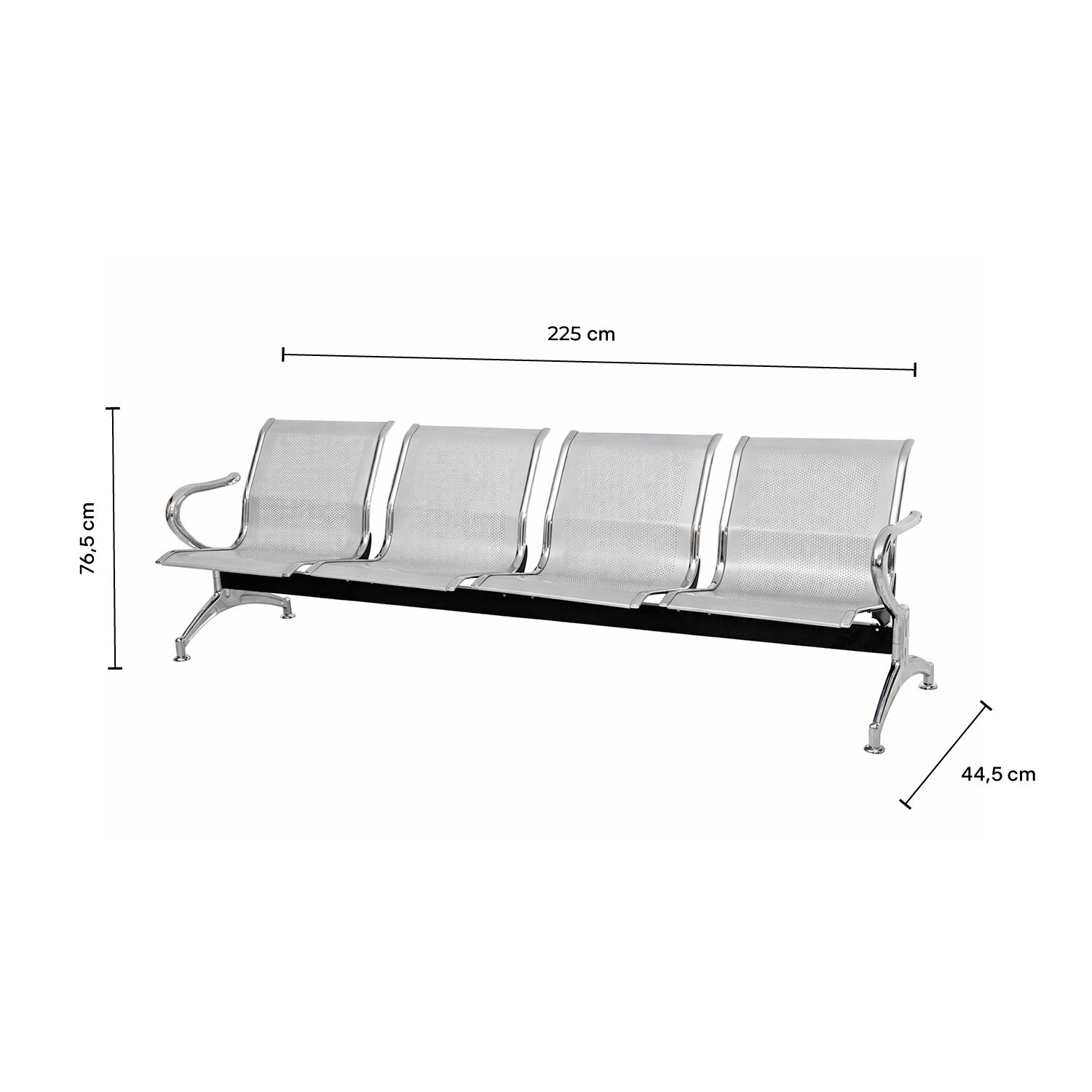 Silla Tandem Alis 4 Puestos Gris y Cromo