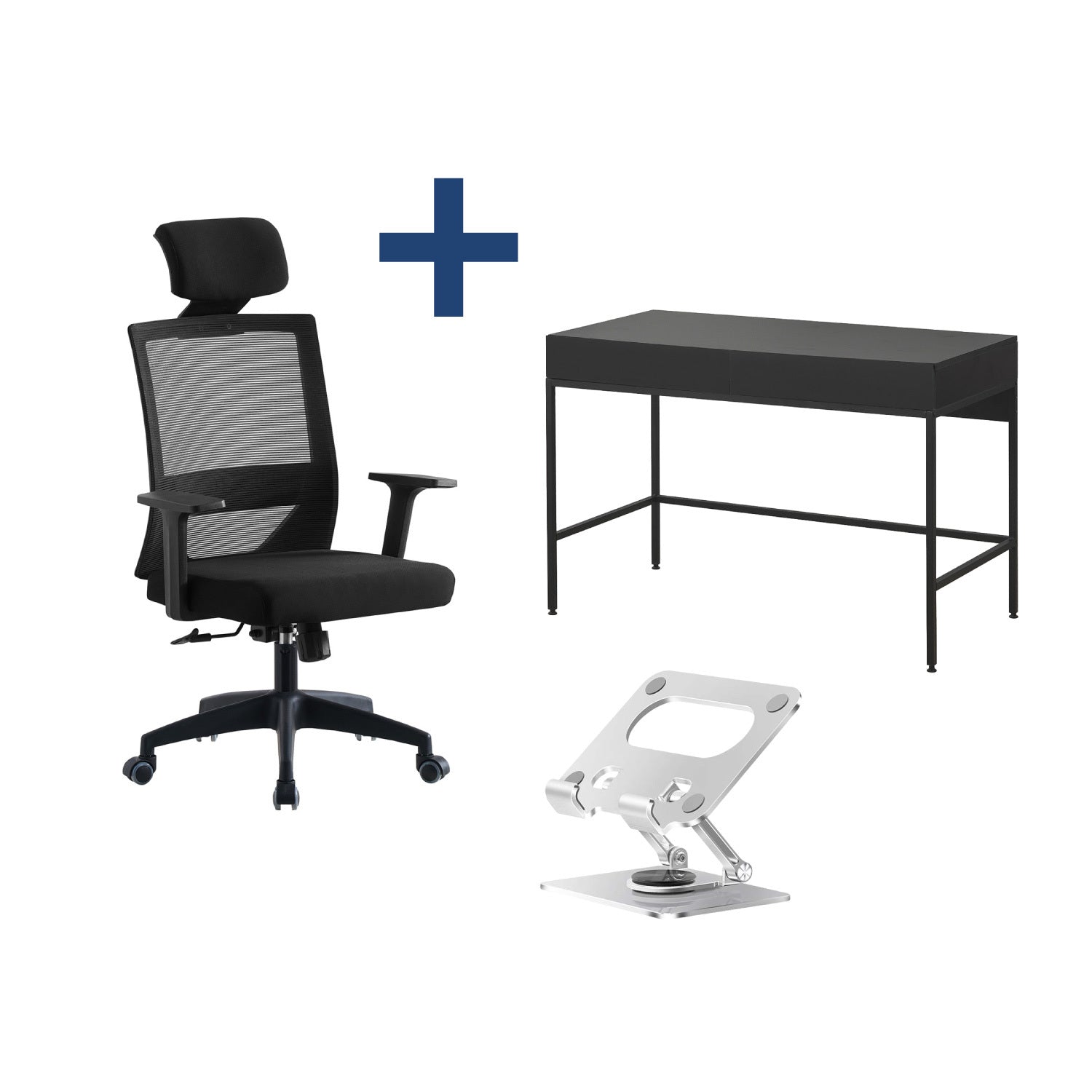 Combo Silla de Oficina Axton + Escritorio con Cajones Metálico + Soporte para Tablet D68