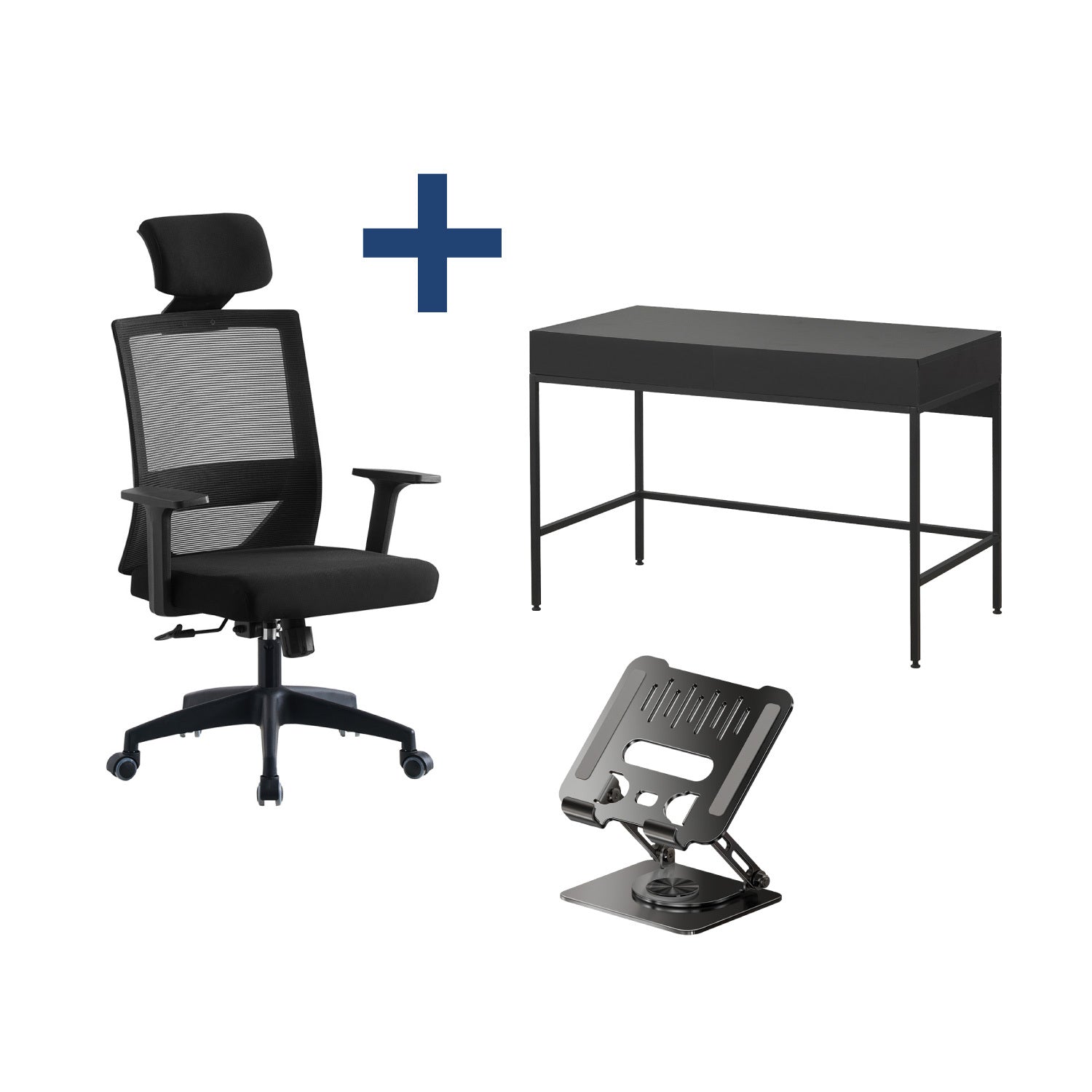 Combo Silla de Oficina Axton + Escritorio Metálico + Soporte para Tablet Metálico L35