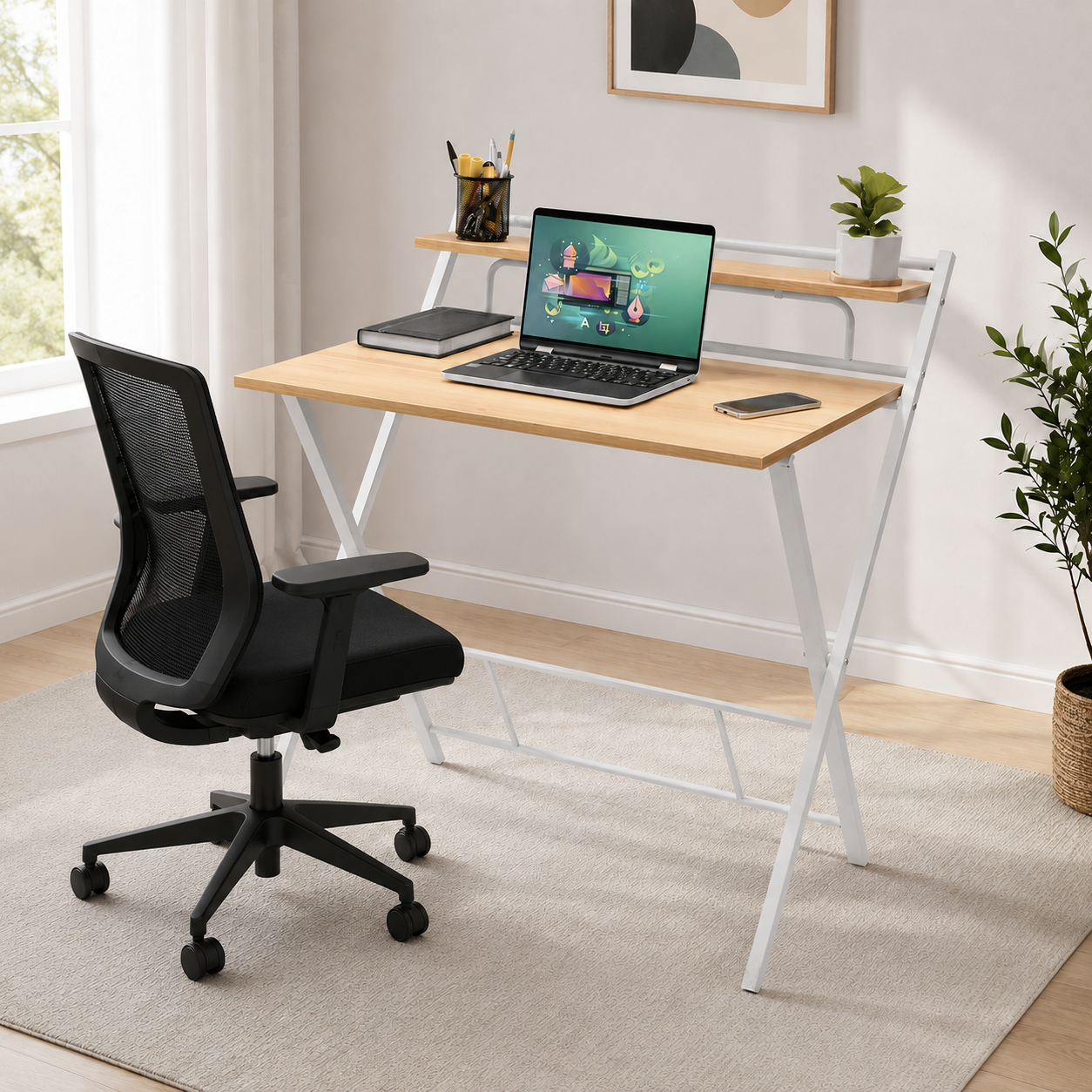 Escritorio Plegable Tripoli con Repisa Blanco