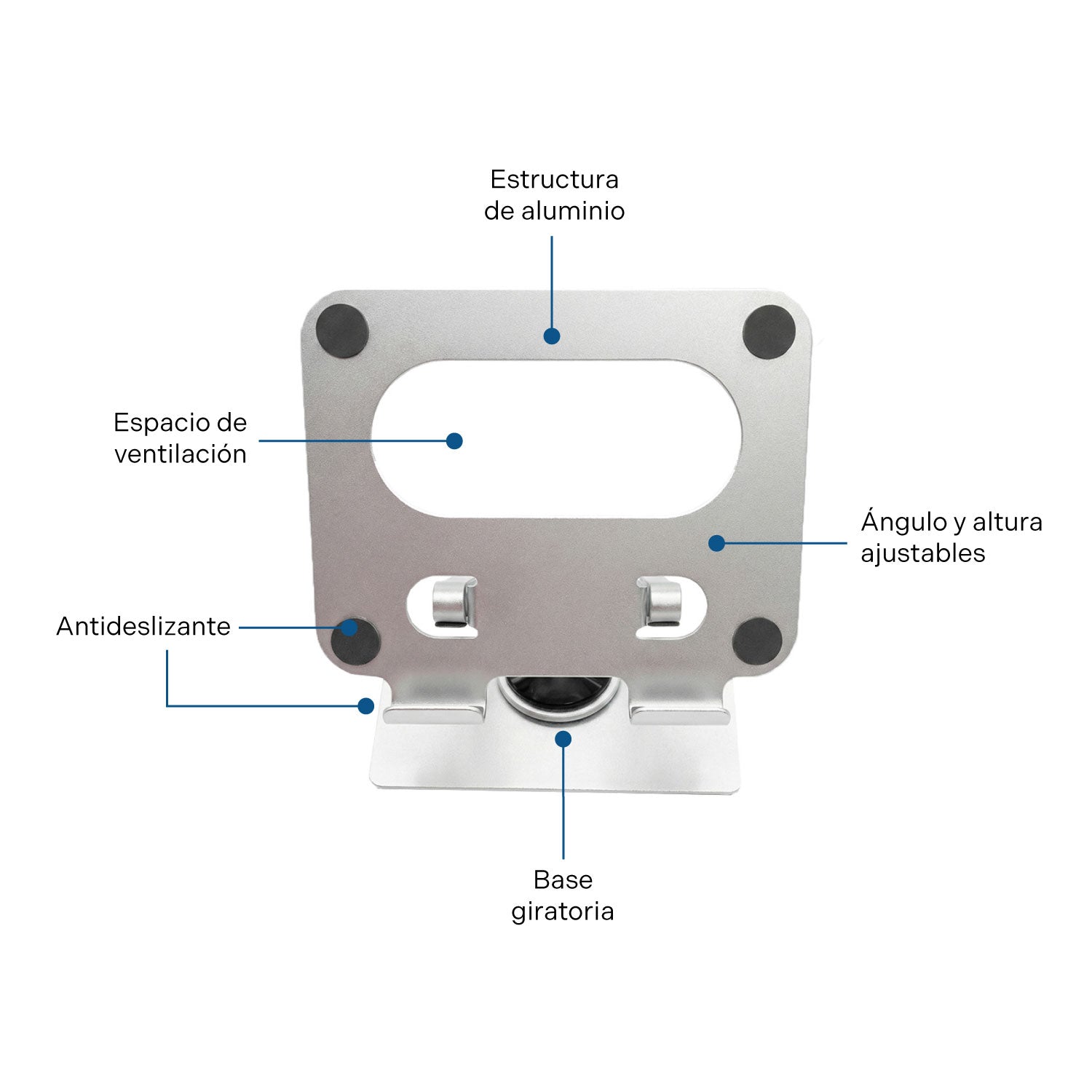 Base Soporte Para Portátil Metálico Plateado
