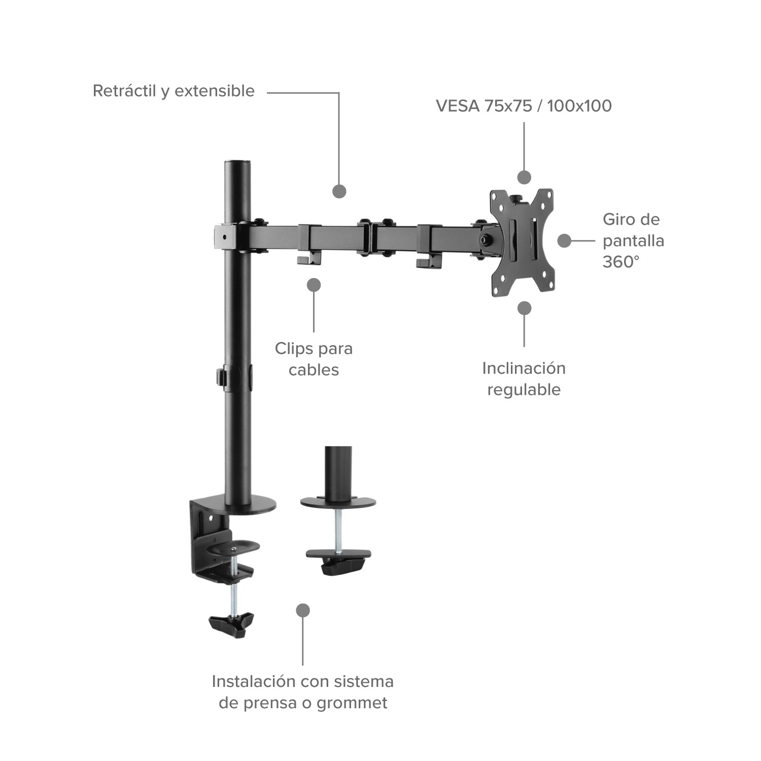 Soporte Brazo Monitor con Doble Articulacion hasta 32"