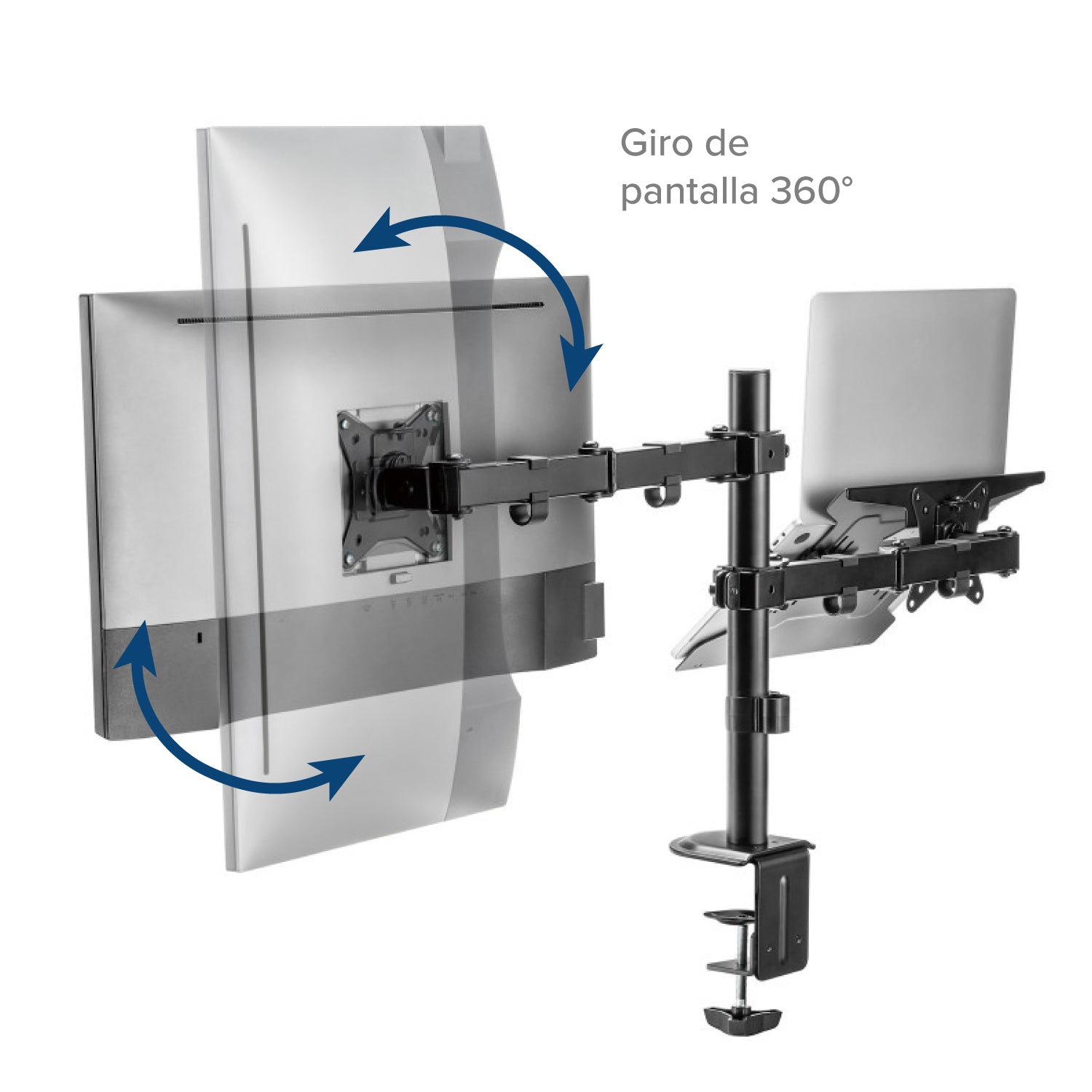 Soporte Brazo Doble para Portátil y Monitor en Acero Pro