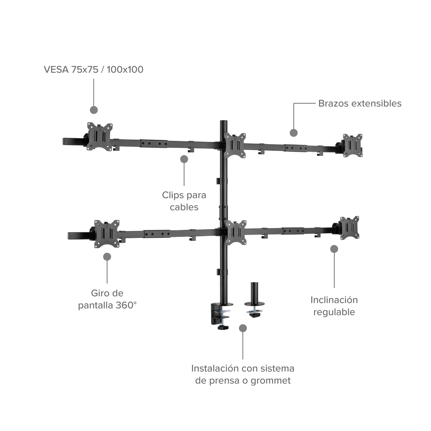 Soporte Brazo Monitor 6 Pantallas 17-32"