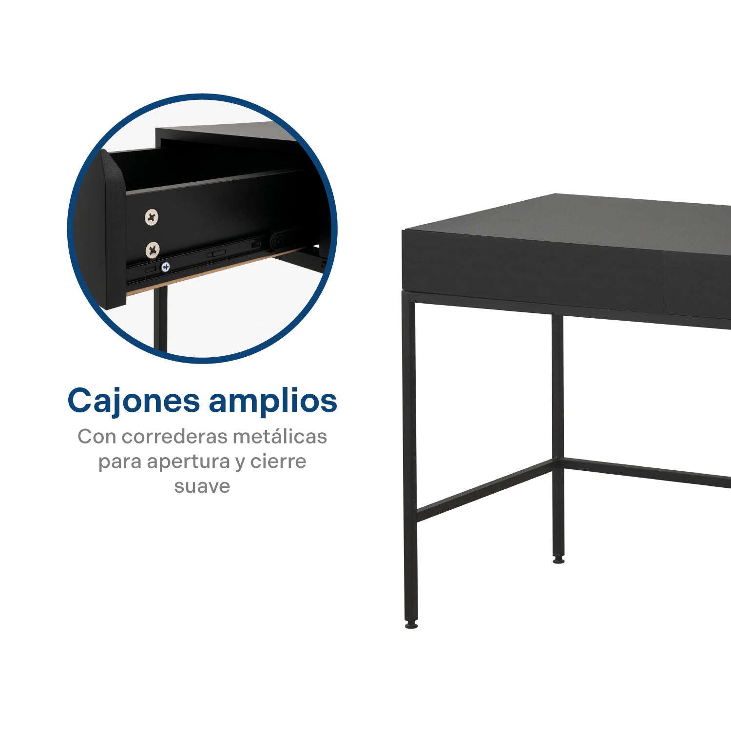Escritorio Con Cajones Metálico Negro