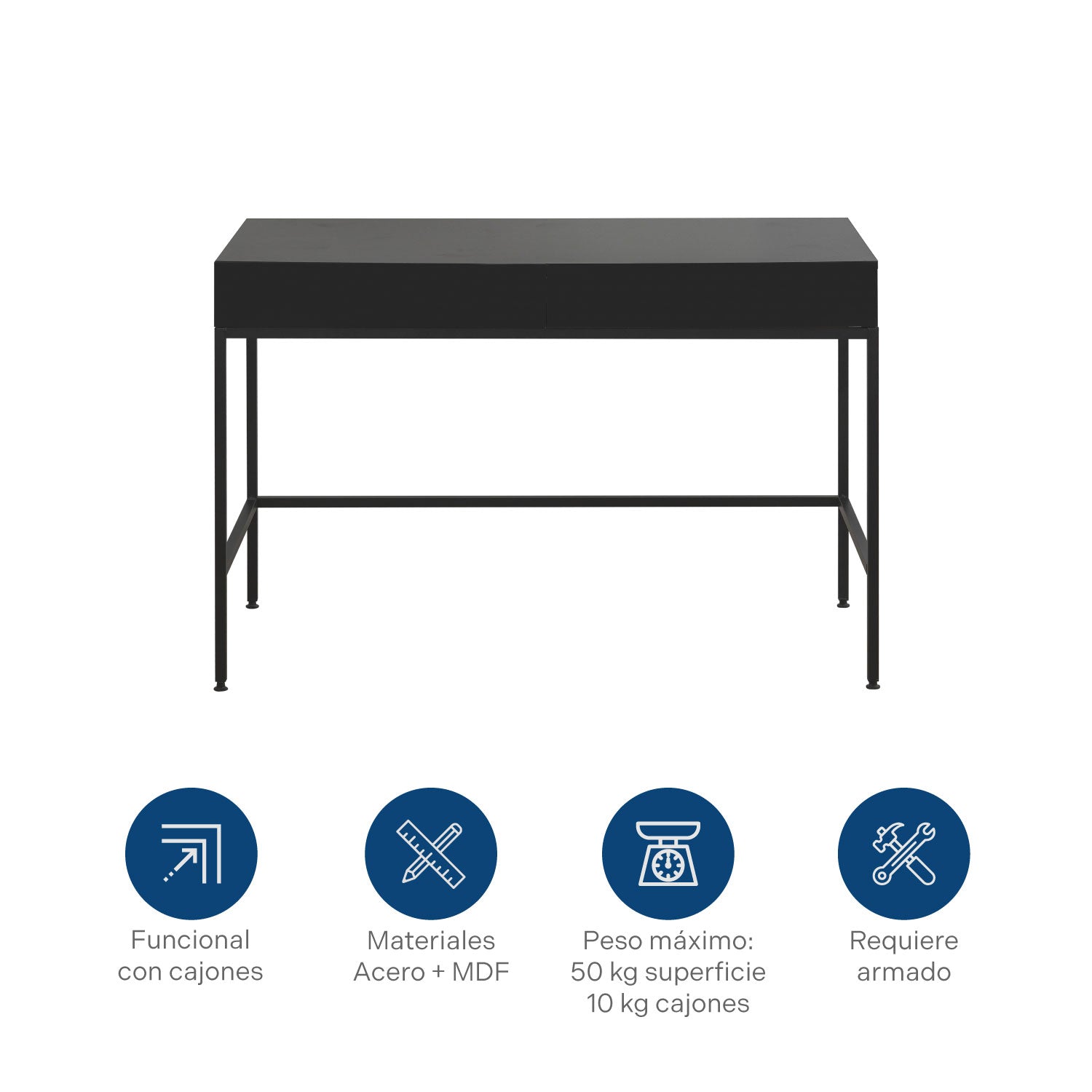 Escritorio Con Cajones Metálico Negro