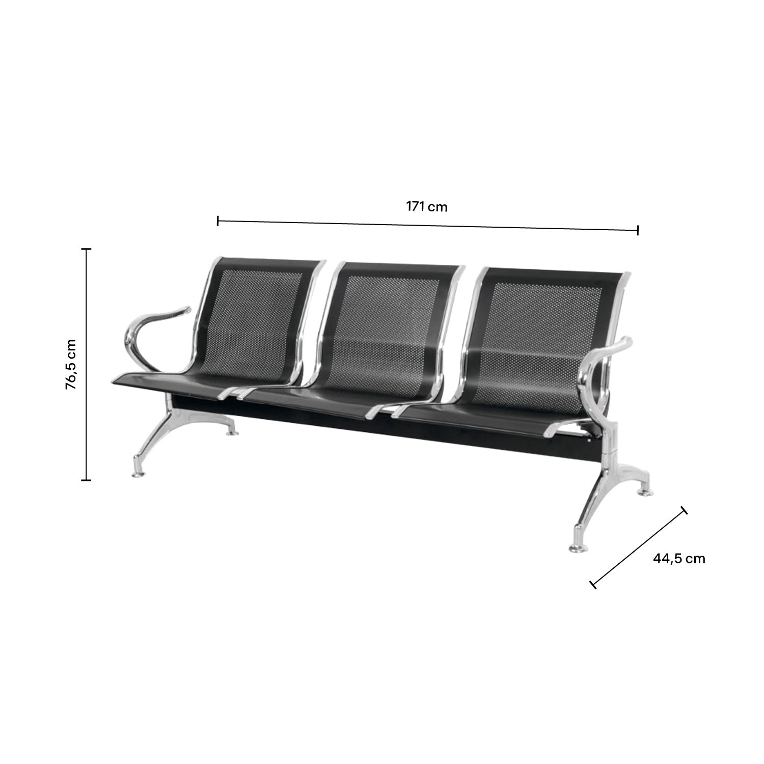 Silla Tandem Luka 3 Puestos Negro y Cromo