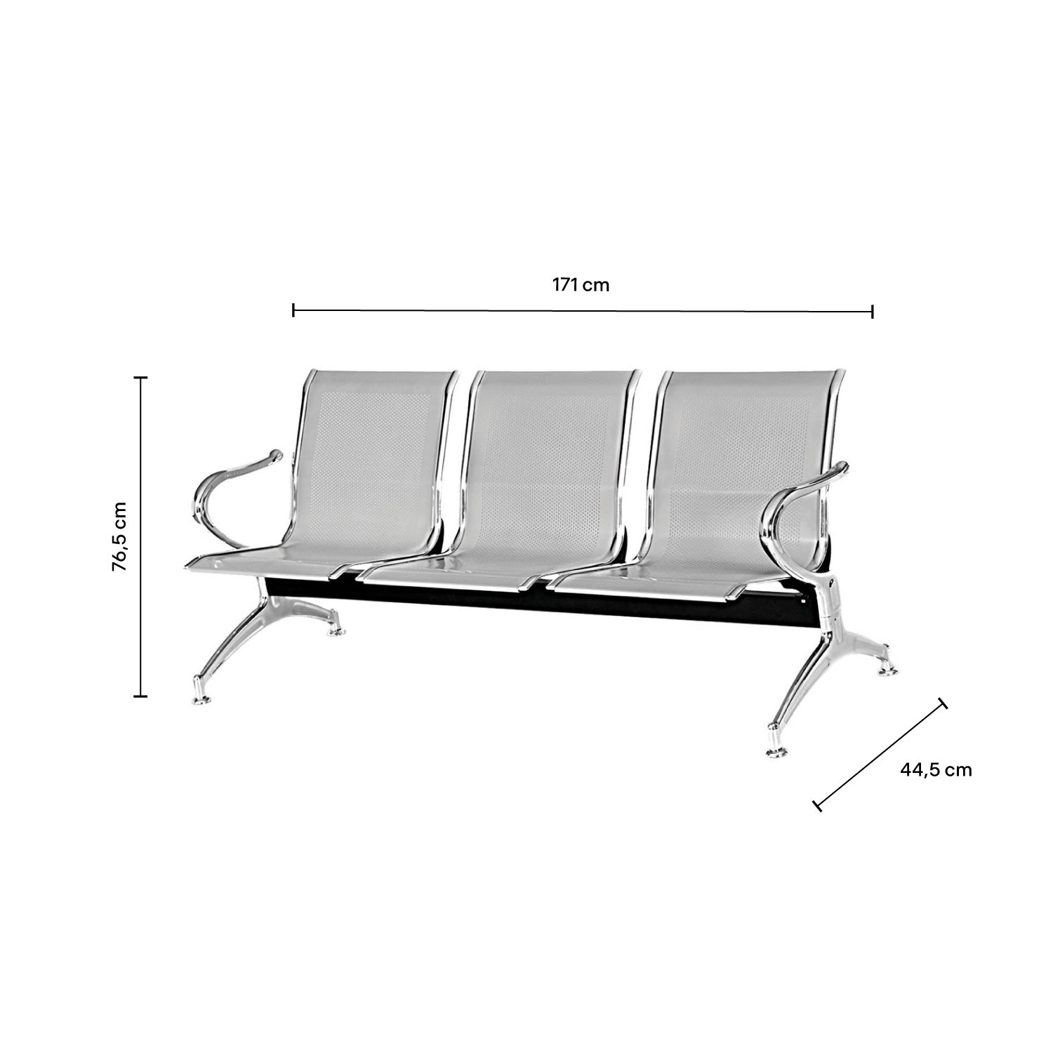 Silla Tandem Luka 3 Puestos Gris y Cromo