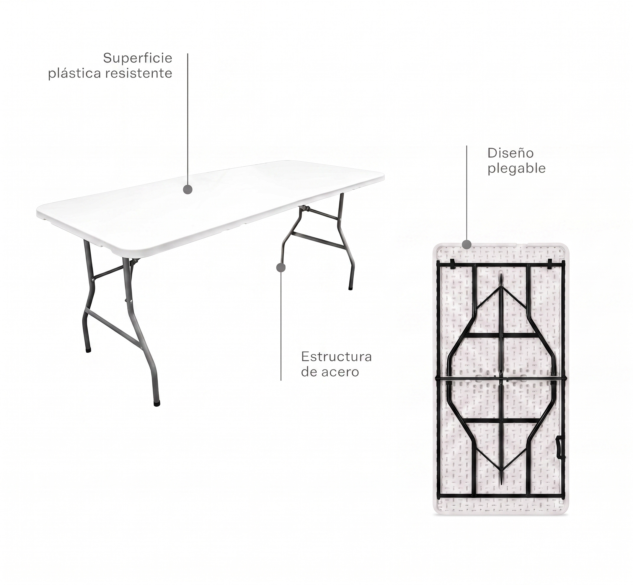 Mesa Plegable Plástica Eco Tipo Portafolio de 180 cm