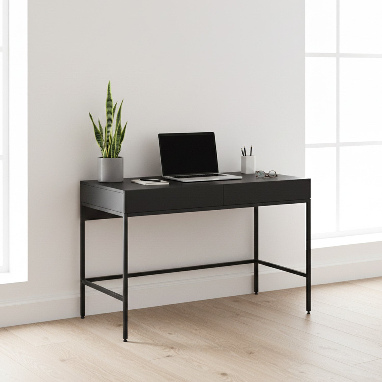 Escritorio Con Cajones Metálico Negro