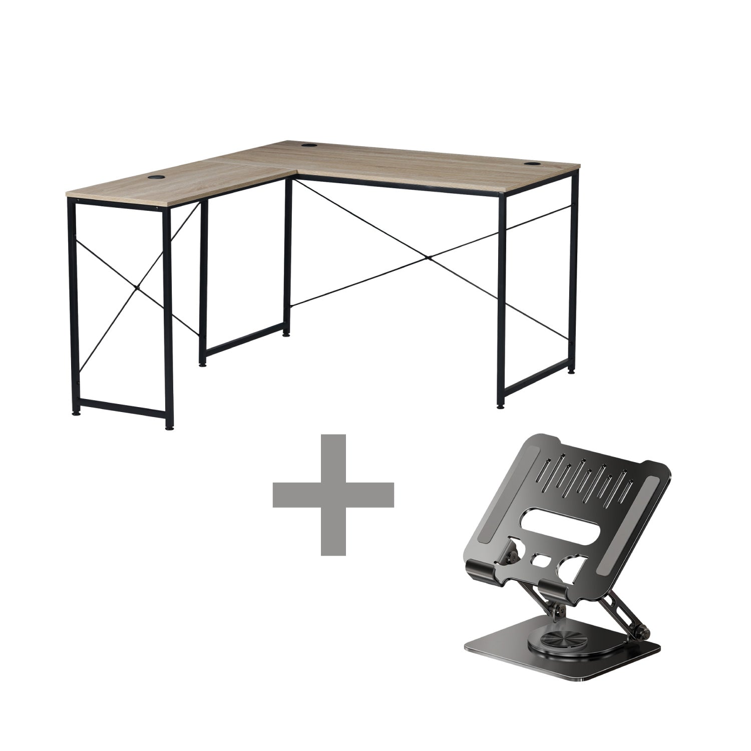 Combo Escritorio en L + Soporte Mini Para Tablet Negro